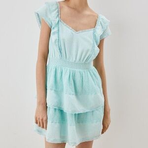 American Eagle Green/Blue Ruffle Tiered Dress